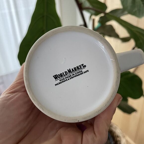 World Market Ceramic White Coffee Mug Tea Cup Red Floral Birds Pears - Picture 5 of 5